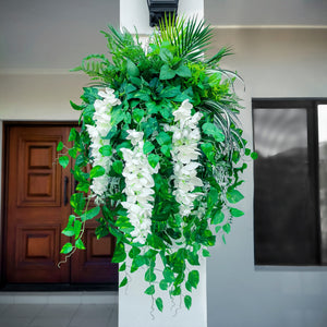 360° Wisteria-Pothos Glamour Chandelier• Deluxe Artificial Wisteria Hanging Plant Arrangement