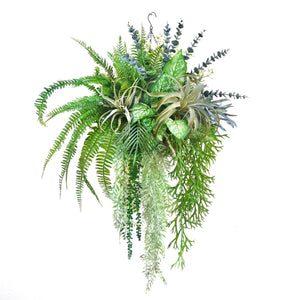 180° Deluxe Artificial Tillandsia Staghorn Fern Wall Hanging Basket-Evergreen Wall Hanging Plant Arrangement