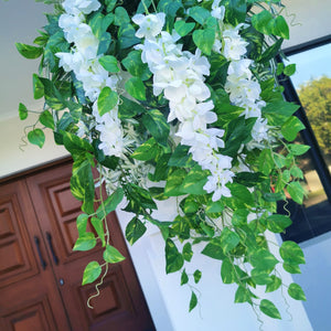 360° Wisteria-Pothos Glamour Chandelier• Deluxe Artificial Wisteria Hanging Plant Arrangement