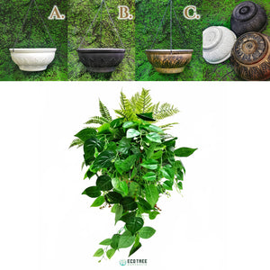 Evergreen Fern & Pothos Mixed Botanical Hanging Plants Arrangement·Artificial Hanging Basket
