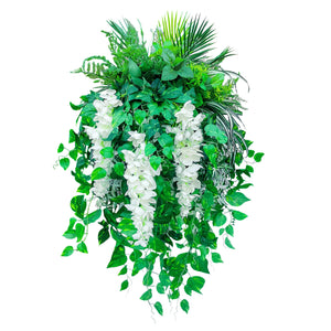 360° Wisteria-Pothos Glamour Chandelier• Deluxe Artificial Wisteria Hanging Plant Arrangement