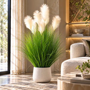 Lifelike Pampas Faux Bulrush Reed Grass Plant-Pure Green 105CM