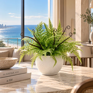 Real Touch Artificial New Zealand Fern·Silver Fern Stem with Modern Planter Set