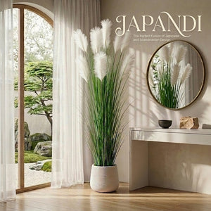 180cm Sculptural Artificial Pampas Grass|Designer Reed Piece: Natural Japandi & Relaxed Modern Coastal Decor