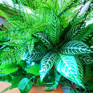 Evergreen Fern & Pothos Mixed Botanical Hanging Plants Arrangement·Artificial Hanging Basket