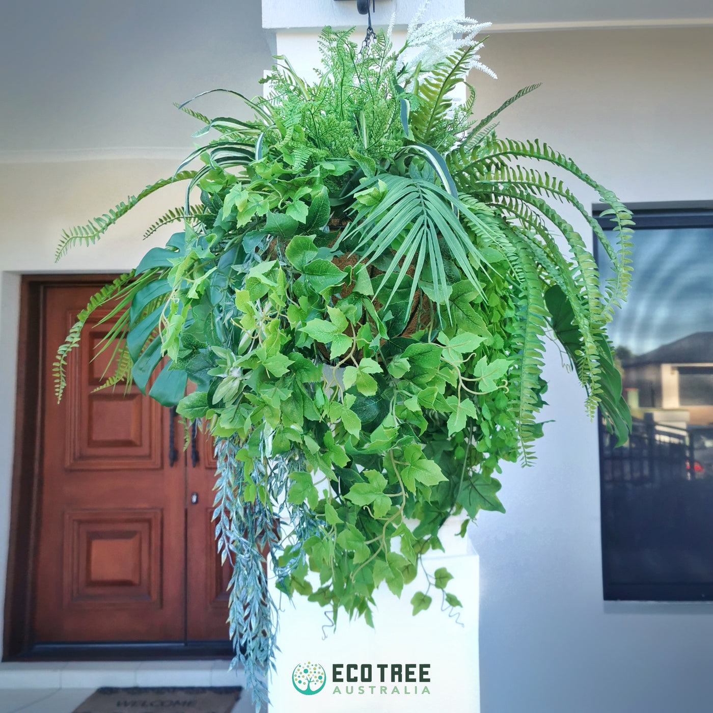 hanging plants evergreen XL 360° Deluxe Artificial Botanical Hanging Basket-Evergreen Hanging P – ECOTREE AU