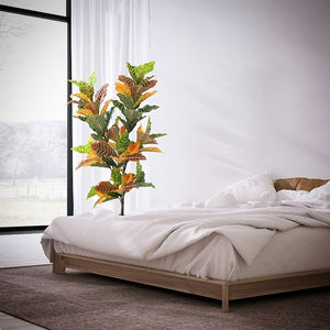 Lifelike Premium Artificial Rainbow Banyan Leaf Croton Plant-105cm