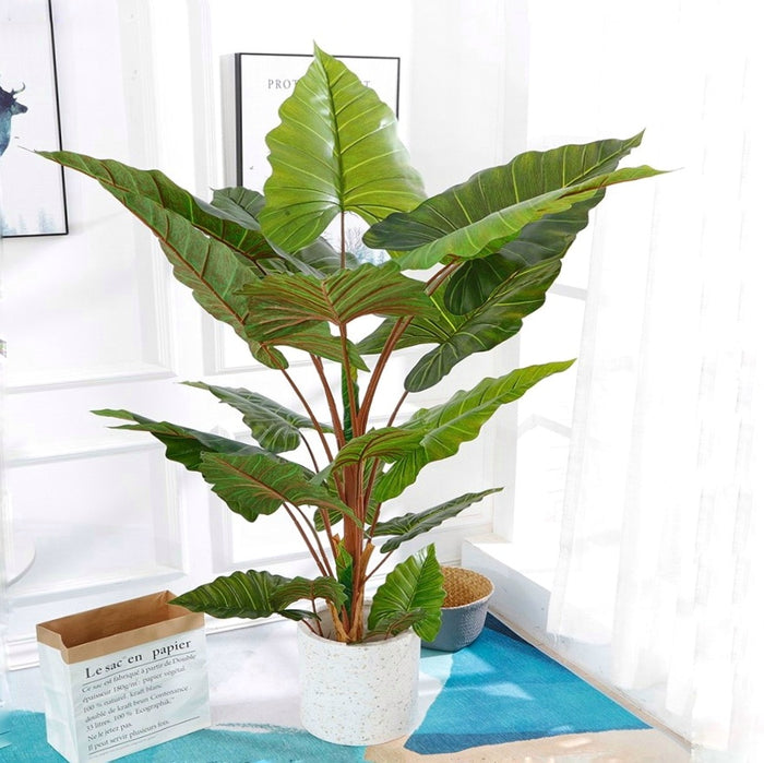 Lifelike Artificial Rainbow Elephant Ears Taro Leaf Plant 130cm